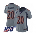 Women's Denver Broncos #20 Brian Dawkins Limited Silver Inverted Legend 100th Season Football Jersey