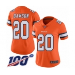 Women's Denver Broncos #20 Duke Dawson Limited Orange Rush Vapor Untouchable 100th Season Football Jersey