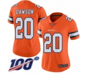 Women's Denver Broncos #20 Duke Dawson Limited Orange Rush Vapor Untouchable 100th Season Football Jersey