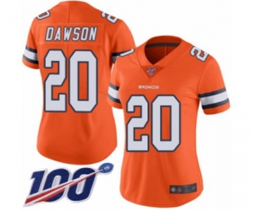 Women's Denver Broncos #20 Duke Dawson Limited Orange Rush Vapor Untouchable 100th Season Football Jersey