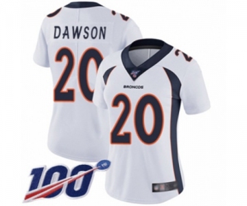 Women's Denver Broncos #20 Duke Dawson White Vapor Untouchable Limited Player 100th Season Football Jersey