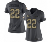 Women's Denver Broncos #22 Kareem Jackson Limited Black 2016 Salute to Service Football Jersey