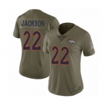 Women's Denver Broncos #22 Kareem Jackson Limited Olive 2017 Salute to Service Football Jersey