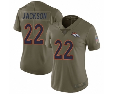 Women's Denver Broncos #22 Kareem Jackson Limited Olive 2017 Salute to Service Football Jersey