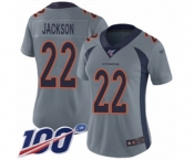 Women's Denver Broncos #22 Kareem Jackson Limited Silver Inverted Legend 100th Season Football Jersey