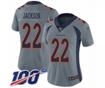 Women's Denver Broncos #22 Kareem Jackson Limited Silver Inverted Legend 100th Season Football Jersey