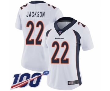 Women's Denver Broncos #22 Kareem Jackson White Vapor Untouchable Limited Player 100th Season Football Jersey