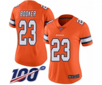 Women's Denver Broncos #23 Devontae Booker Limited Orange Rush Vapor Untouchable 100th Season Football Jersey