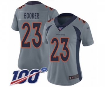 Women's Denver Broncos #23 Devontae Booker Limited Silver Inverted Legend 100th Season Football Jersey