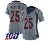 Women's Denver Broncos #25 Chris Harris Jr Limited Silver Inverted Legend 100th Season Football Jersey