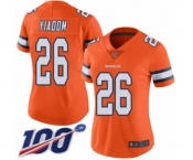 Women's Denver Broncos #26 Isaac Yiadom Limited Orange Rush Vapor Untouchable 100th Season Football Jersey