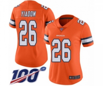 Women's Denver Broncos #26 Isaac Yiadom Limited Orange Rush Vapor Untouchable 100th Season Football Jersey