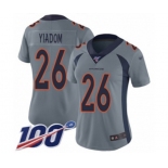 Women's Denver Broncos #26 Isaac Yiadom Limited Silver Inverted Legend 100th Season Football Jersey