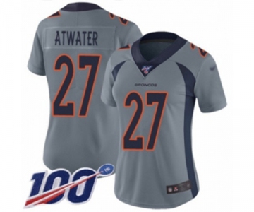 Women's Denver Broncos #27 Steve Atwater Limited Silver Inverted Legend 100th Season Football Jersey