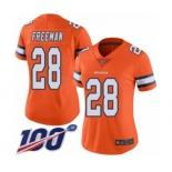 Women's Denver Broncos #28 Royce Freeman Limited Orange Rush Vapor Untouchable 100th Season Football Jersey