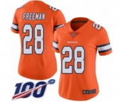 Women's Denver Broncos #28 Royce Freeman Limited Orange Rush Vapor Untouchable 100th Season Football Jersey