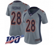 Women's Denver Broncos #28 Royce Freeman Limited Silver Inverted Legend 100th Season Football Jersey