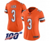 Women's Denver Broncos #3 Drew Lock Limited Orange Rush Vapor Untouchable 100th Season Football Jersey