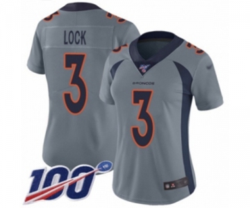 Women's Denver Broncos #3 Drew Lock Limited Silver Inverted Legend 100th Season Football Jersey