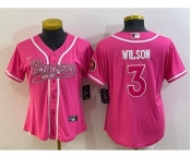 Women's Denver Broncos #3 Russell Wilson Pink With Patch Cool Base Stitched Baseball Jersey