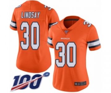 Women's Denver Broncos #30 Phillip Lindsay Limited Orange Rush Vapor Untouchable 100th Season Football Jersey