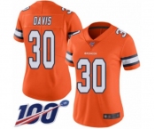 Women's Denver Broncos #30 Terrell Davis Limited Orange Rush Vapor Untouchable 100th Season Football Jersey