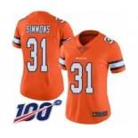 Women's Denver Broncos #31 Justin Simmons Limited Orange Rush Vapor Untouchable 100th Season Football Jersey