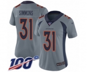 Women's Denver Broncos #31 Justin Simmons Limited Silver Inverted Legend 100th Season Football Jersey