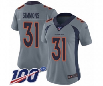 Women's Denver Broncos #31 Justin Simmons Limited Silver Inverted Legend 100th Season Football Jersey