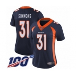 Women's Denver Broncos #31 Justin Simmons Navy Blue Alternate Vapor Untouchable Limited Player 100th Season Football Jersey