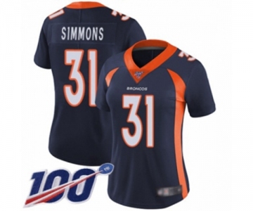 Women's Denver Broncos #31 Justin Simmons Navy Blue Alternate Vapor Untouchable Limited Player 100th Season Football Jersey