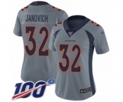 Women's Denver Broncos #32 Andy Janovich Limited Silver Inverted Legend 100th Season Football Jersey