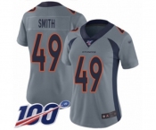 Women's Denver Broncos #49 Dennis Smith Limited Silver Inverted Legend 100th Season Football Jersey