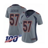 Women's Denver Broncos #57 Tom Jackson Limited Silver Inverted Legend 100th Season Football Jersey