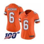 Women's Denver Broncos #6 Colby Wadman Limited Orange Rush Vapor Untouchable 100th Season Football Jersey