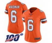 Women's Denver Broncos #6 Colby Wadman Limited Orange Rush Vapor Untouchable 100th Season Football Jersey