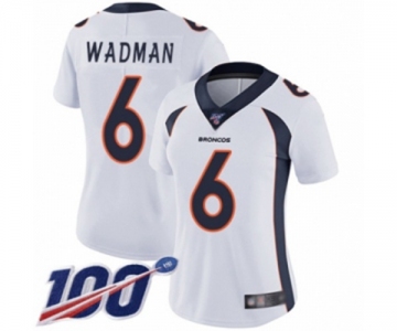 Women's Denver Broncos #6 Colby Wadman White Vapor Untouchable Limited Player 100th Season Football Jersey