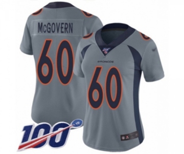 Women's Denver Broncos #60 Connor McGovern Limited Silver Inverted Legend 100th Season Football Jersey