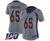 Women's Denver Broncos #65 Gary Zimmerman Limited Silver Inverted Legend 100th Season Football Jersey