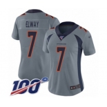 Women's Denver Broncos #7 John Elway Limited Silver Inverted Legend 100th Season Football Jersey