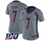 Women's Denver Broncos #7 John Elway Limited Silver Inverted Legend 100th Season Football Jersey