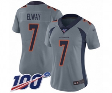 Women's Denver Broncos #7 John Elway Limited Silver Inverted Legend 100th Season Football Jersey