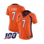 Women's Denver Broncos #7 John Elway Orange Team Color Vapor Untouchable Limited Player 100th Season Football Jersey