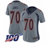 Women's Denver Broncos #70 Ja'Wuan James Limited Silver Inverted Legend 100th Season Football Jersey