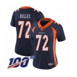 Women's Denver Broncos #72 Garett Bolles Navy Blue Alternate Vapor Untouchable Limited Player 100th Season Football Jersey