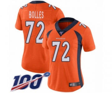 Women's Denver Broncos #72 Garett Bolles Orange Team Color Vapor Untouchable Limited Player 100th Season Football Jersey