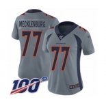 Women's Denver Broncos #77 Karl Mecklenburg Limited Silver Inverted Legend 100th Season Football Jersey