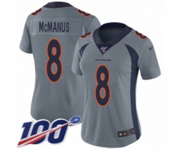 Women's Denver Broncos #8 Brandon McManus Limited Silver Inverted Legend 100th Season Football Jersey