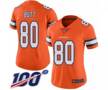 Women's Denver Broncos #80 Jake Butt Limited Orange Rush Vapor Untouchable 100th Season Football Jersey