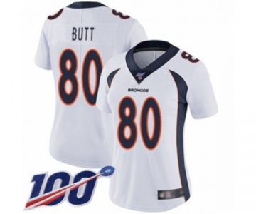 Women's Denver Broncos #80 Jake Butt White Vapor Untouchable Limited Player 100th Season Football Jersey